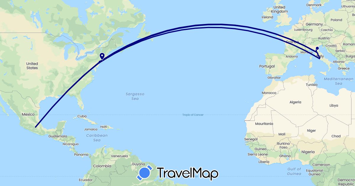 TravelMap itinerary: driving in Italy, Mexico, United States (Europe, North America)
