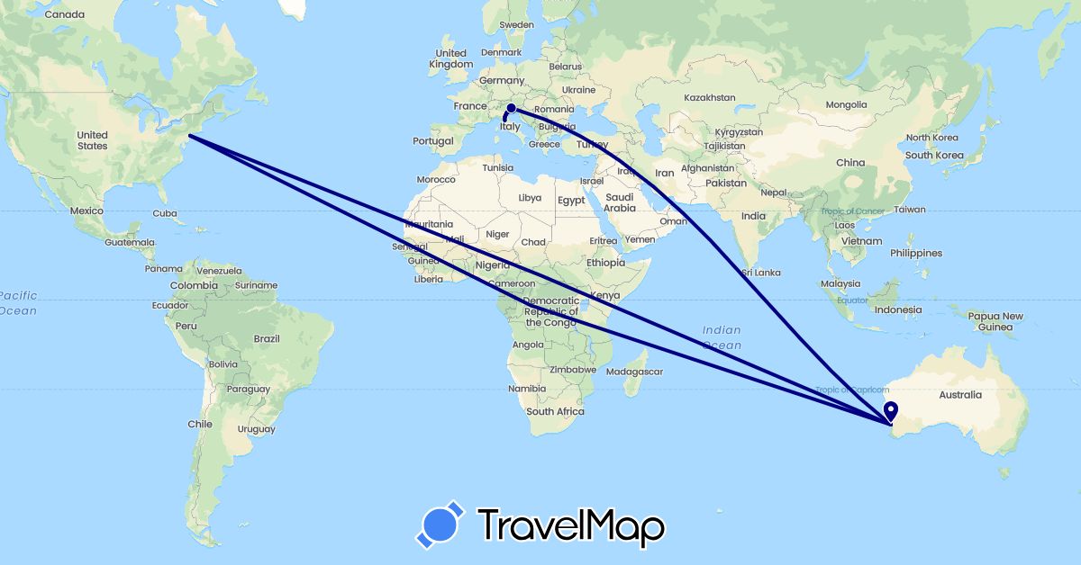 TravelMap itinerary: driving in Australia, Italy, United States (Europe, North America, Oceania)