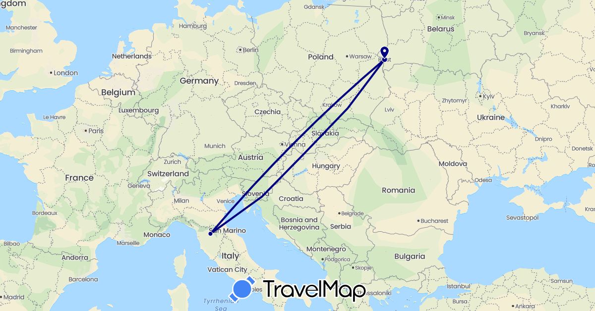 TravelMap itinerary: driving in Belarus, Italy (Europe)