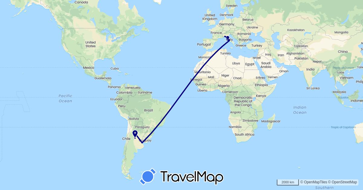 TravelMap itinerary: driving in Argentina, Italy (Europe, South America)