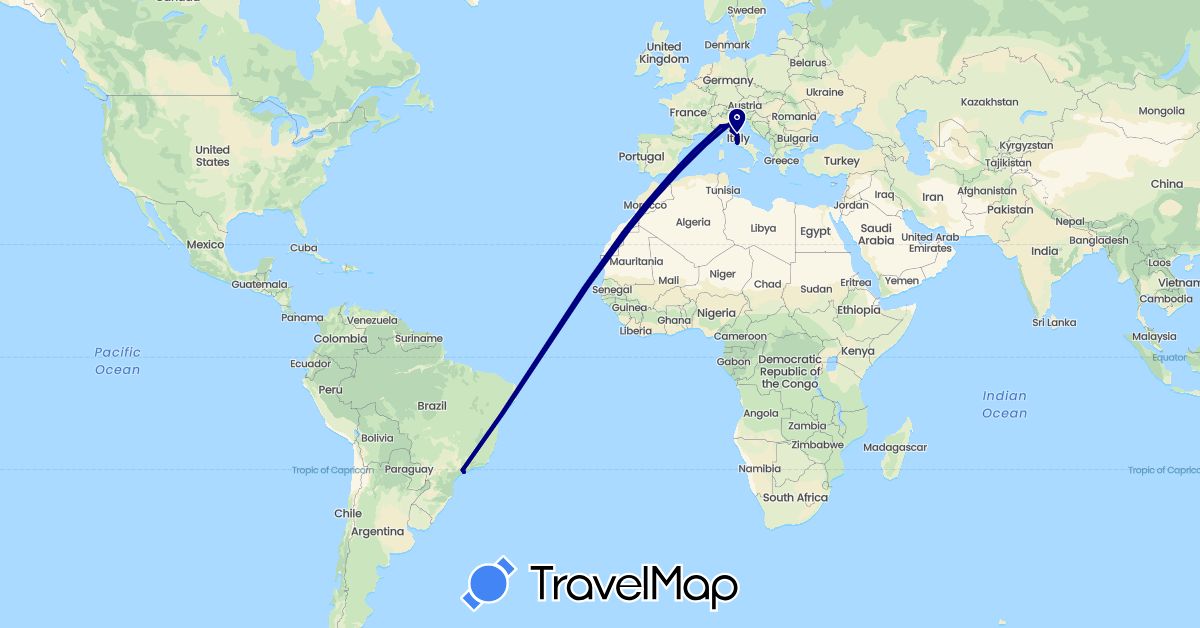 TravelMap itinerary: driving in Brazil, Italy (Europe, South America)