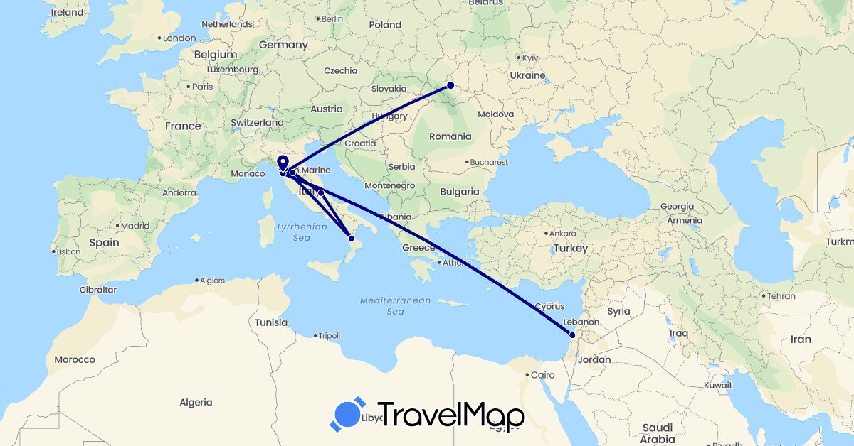 TravelMap itinerary: driving in Israel, Italy, Ukraine (Asia, Europe)
